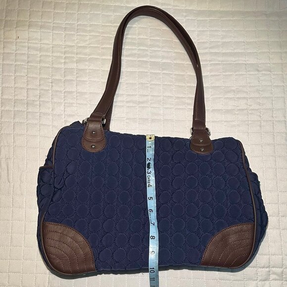 Vera Bradley WILDWOOD PARK Large Navy Quilted Leather Trim Travel Shoulder Bag - Picture 10 of 12
